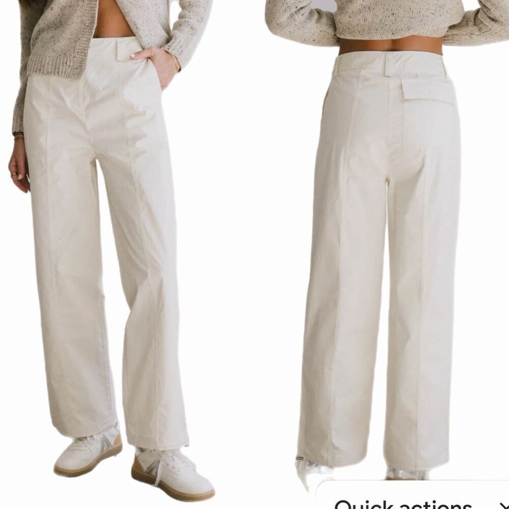 Frank and Oak Emma Wide Leg Pant in Cream